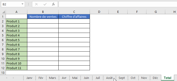 Excel : Addition plusieurs plages plusieurs feuilles - SOMME de la cellule B2