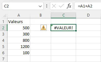 Excel : erreur valeur