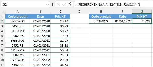 Excel : RECHERCHEX multicritères