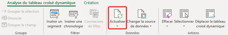 Excel : TCD - actualiser