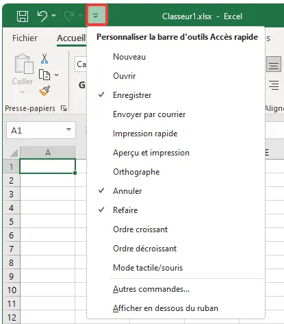 barre d'outils d'accès rapide - personnalisation