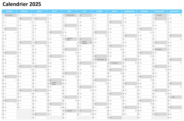 calendrier annuel 2025 aperçu