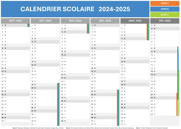 calendrier scolairesemestriel 2024-2025 aperçu