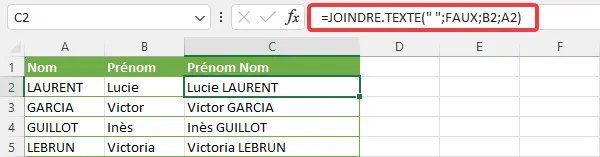 Excel : concaténer avec JOINDRE.TEXTE