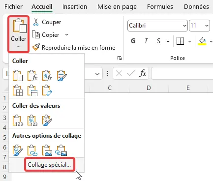 Excel : copier coller - collage spécial ruban