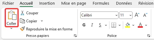 Excel : copier coller ruban - coller