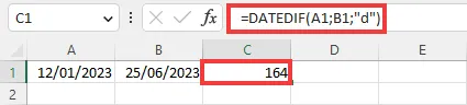 Excel : dates - différence en jours avec DATEDIF