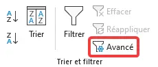 Excel : filtrer un tableau - filtre avancé, icône du ruban