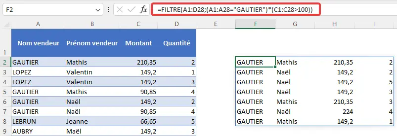 Excel : filtrer un tableau - fonction filtre multi-critères