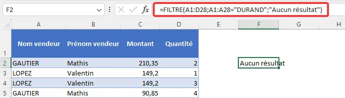 Excel : filtrer un tableau - fonction filtre, pas de résultat