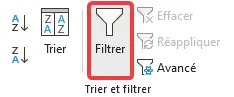 Excel : filtrer un tableau - supprimer le filtre (onglet données)