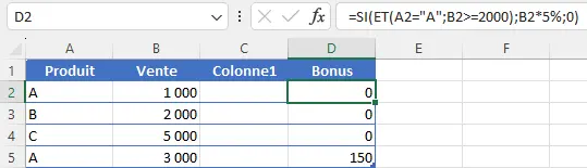 Fonction SI Excel avec plusieurs conditions / Fonction ET