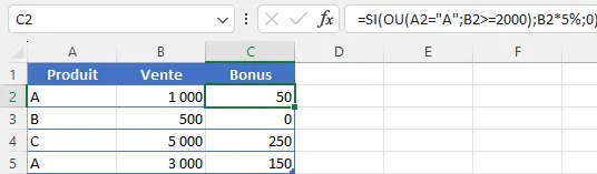 Fonction SI Excel avec plusieurs conditions / Fonction OU