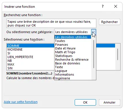 Excel : fonctions - insérer une Excel : fonction boîte de dialogue