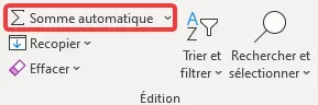 Excel : fonctions - insérer une fonction ruban somme automatique onglet accueil