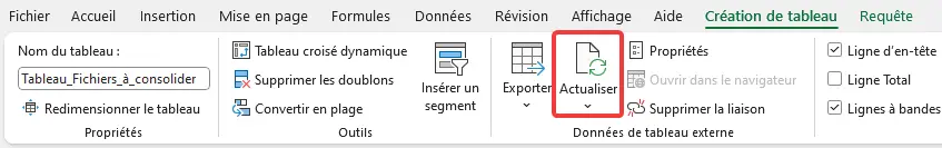 Excel : fusion de fichiers - actualiser