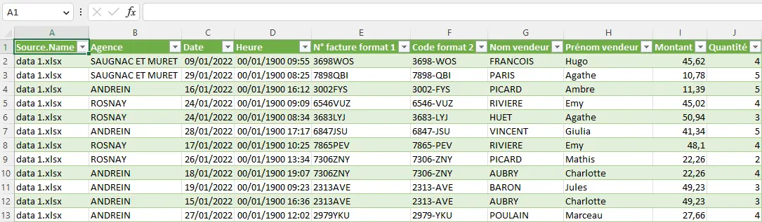 Excel : fusion de fichiers - résultat