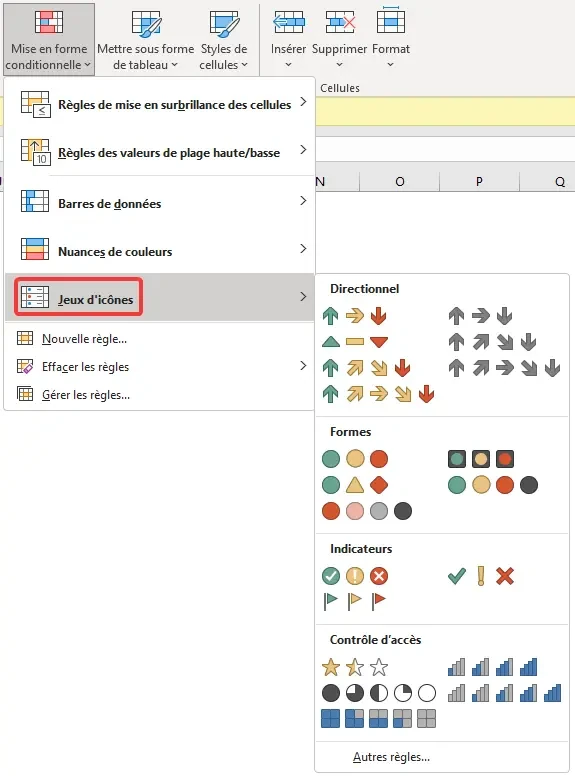 Excel : mise en forme conditionnelle - jeux d'icônes