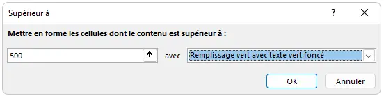 Excel : mise en forme conditionnelle - mise en surbrillance des cellules supérieures à