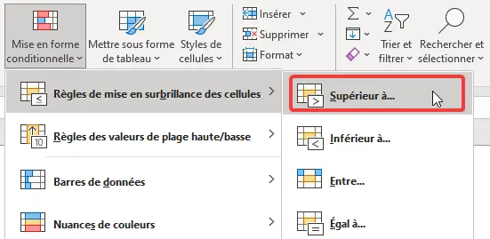 Exce l : mise en forme conditionnelle - mise en surbrillance des cellules
