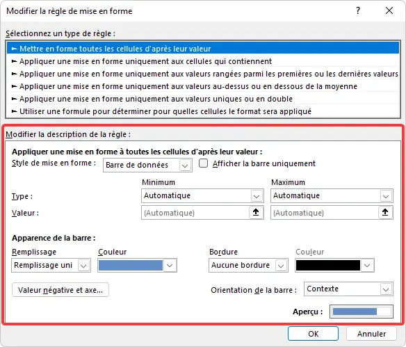 Excel : mise en forme conditionnelle - mise en surbrillance modifier la règle