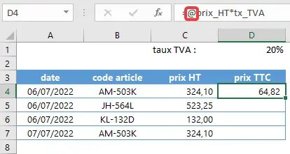 Excel : plages nommées - formules opérateur d'intersection