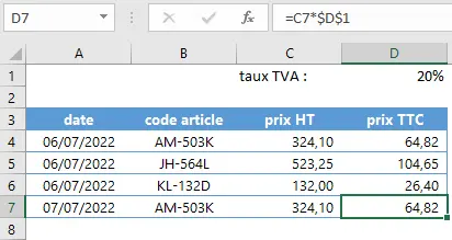 Excel : références absolues relatives - référence absolue après copie