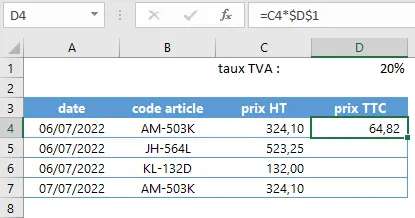 Excel : références absolues relatives - références absolue après copie